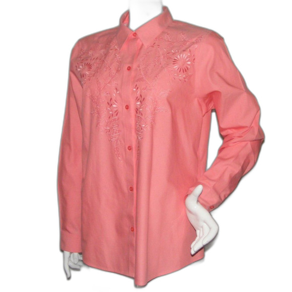 ORVIS Blouse, 16, Pink, Embroidered Front, Long sleeves, Button front - Picture 4 of 14